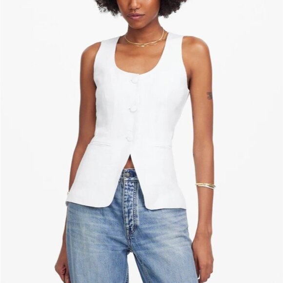 Madewell Tops - Madewell Women's Sz 8 Scoopneck Cutaway Vest Salt White Linen Slim NV834